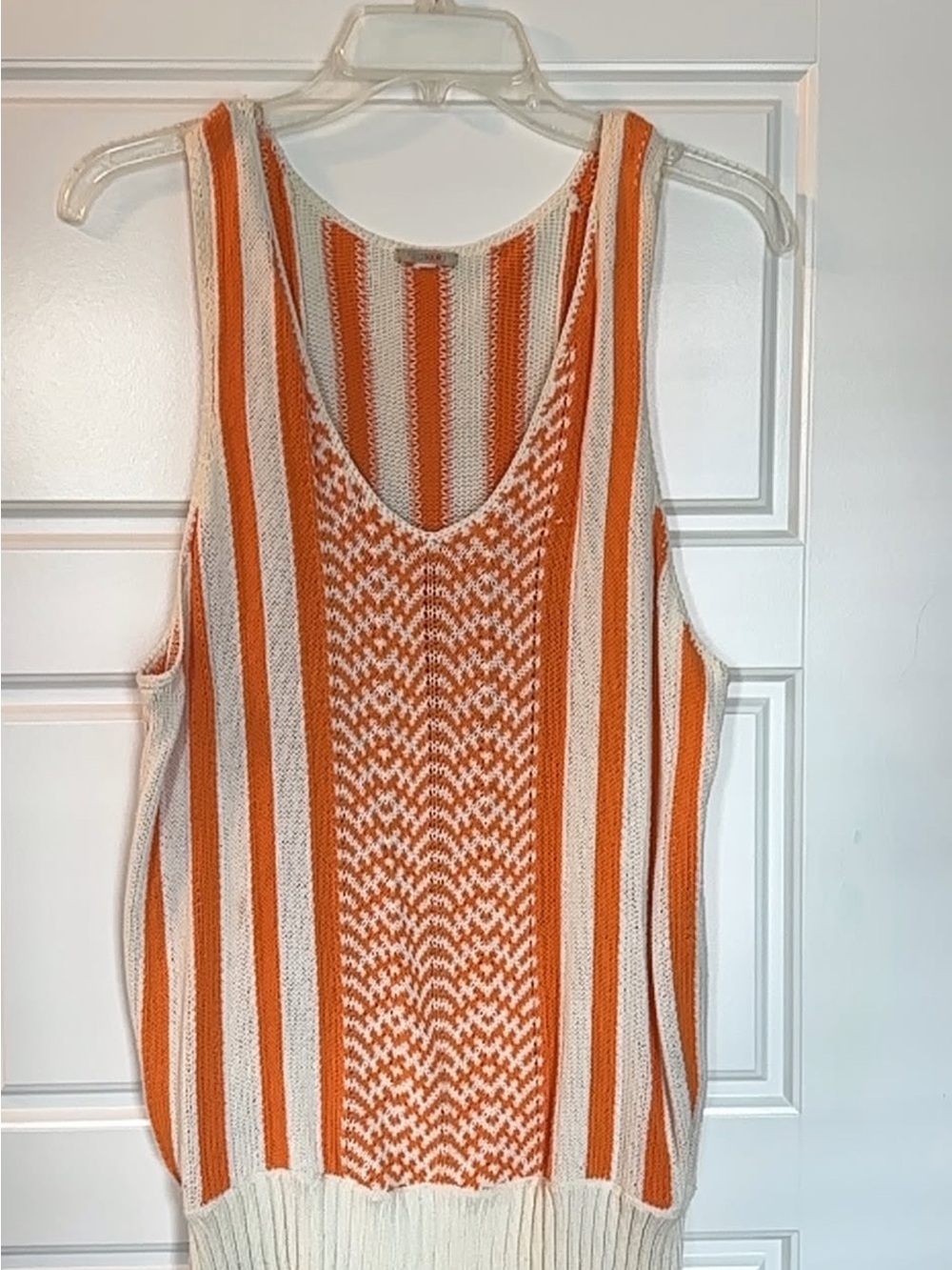 Vintage Sleeveless Knit Tank Top - Orange and Cream Stripe